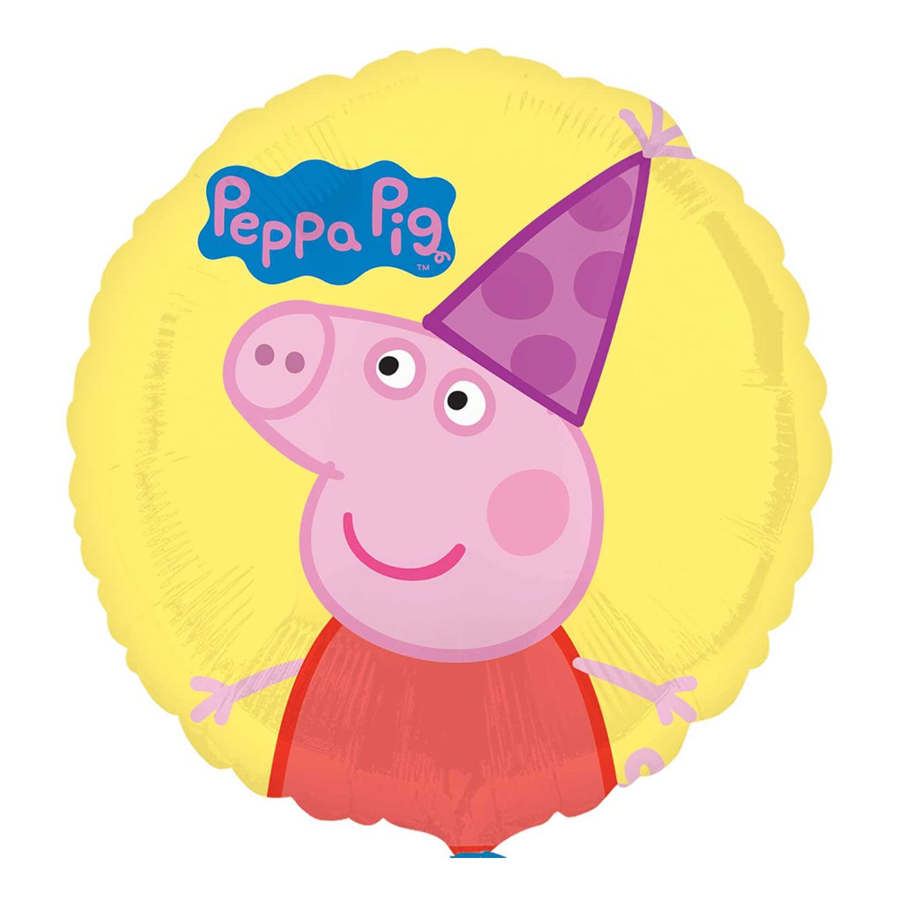 Peppa Pig folieballong med figur i midten og gul bakgrunn