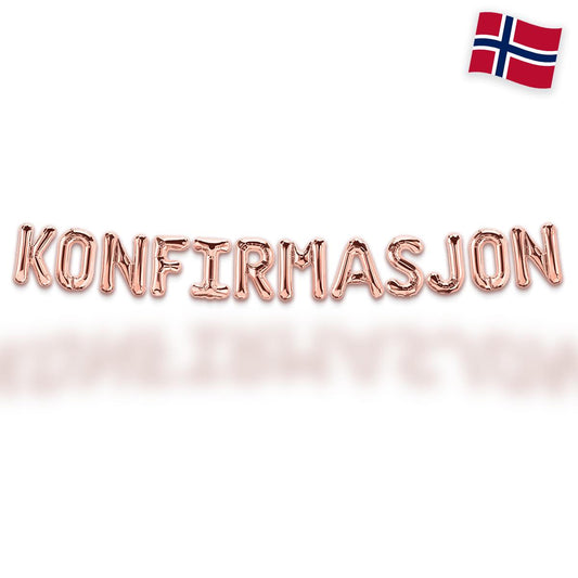roségull konfirmasjon pynt, ballongbanner konfirmasjon, konfirmasjon dekorasjon roségull, pynt til konfirmasjonsfest, konfirmasjon Norge, festdekor roségull, moderne konfirmasjon pynt