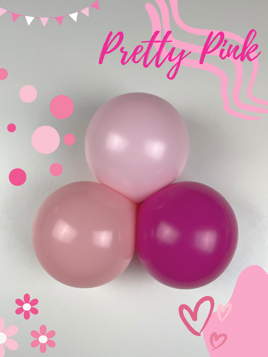 Ballonger i fargene: magenta, lyse rosa og rosa