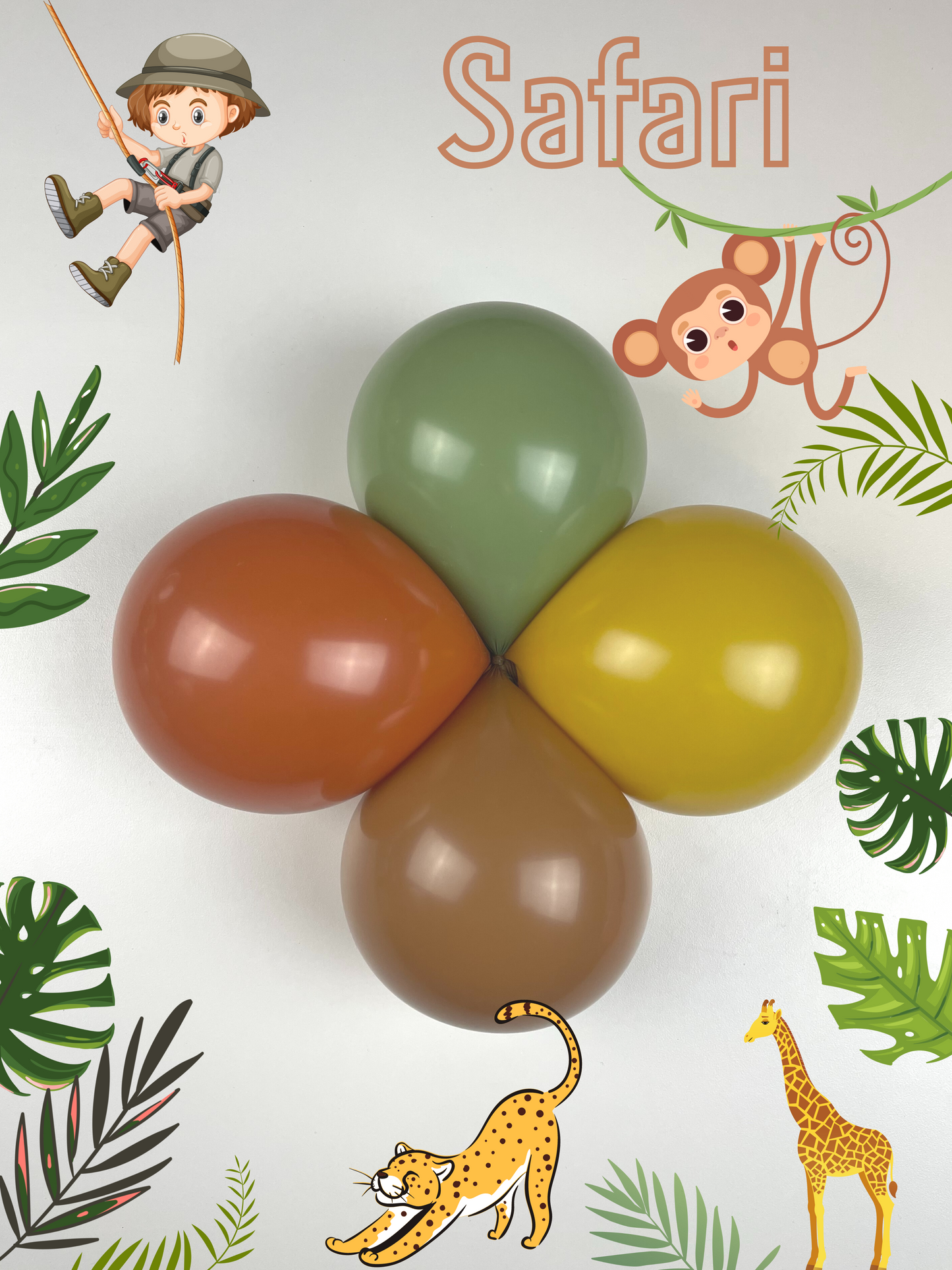 Ballonger i fargane Eucalyptus grønn, brent rød, oker, brun